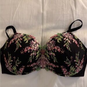 Victoria's Secret Black Bra with Pink and Green Floral Design
